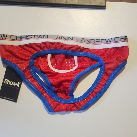 Andrew Christian Red and Blue Men's Briefs Very Rare - Picture 6 of 7